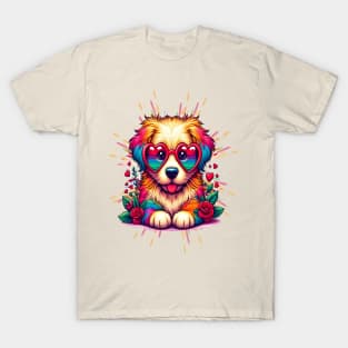 Rainbow Cute Dog Wearing Glasses Heart Puppy Love Dog Funny T-Shirt